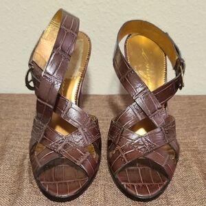 Vince Camuto Imagine Brown Crocodile Pattern Women's Sandals